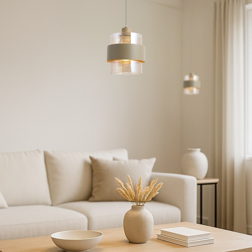 Pakabinamas šviestuvas su laidu VALENTINO 1xE27/15W/230V smėlinė/skaidri