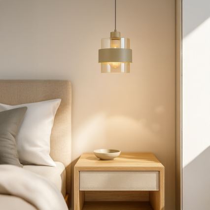 Pakabinamas šviestuvas su laidu VALENTINO 1xE27/15W/230V smėlinė/skaidri