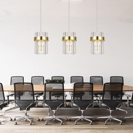 Pakabinamas šviestuvas su troseliu VETRO 3xE14/10W/230V auksinis