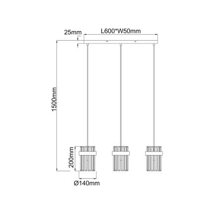 Pakabinamas šviestuvas su troseliu VETRO 3xE14/10W/230V auksinis