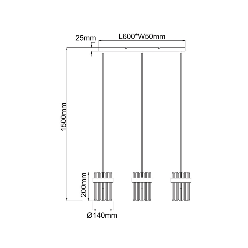 Pakabinamas šviestuvas su troseliu VETRO 3xE14/10W/230V auksinis