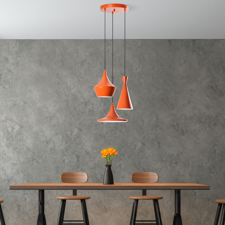 Pakabinamas šviestuvas TOM su laidu 3xE27/40W/230V, oranžinis