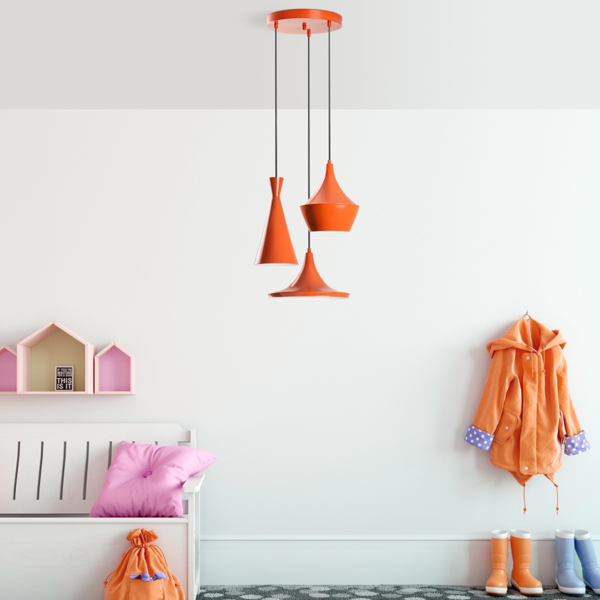 Pakabinamas šviestuvas TOM su laidu 3xE27/40W/230V, oranžinis