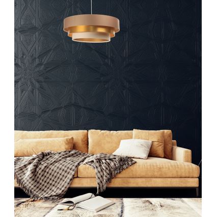 Pakabinamas šviestuvas ant laido TRINITI 1xE27/60W/230V smėlio spalvos/auksinis