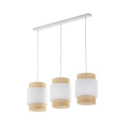 Pakaitinis gaubtas stalinėms lempoms ir liustrams BOHO E27, skersmuo 20 cm, rotangas/balta
