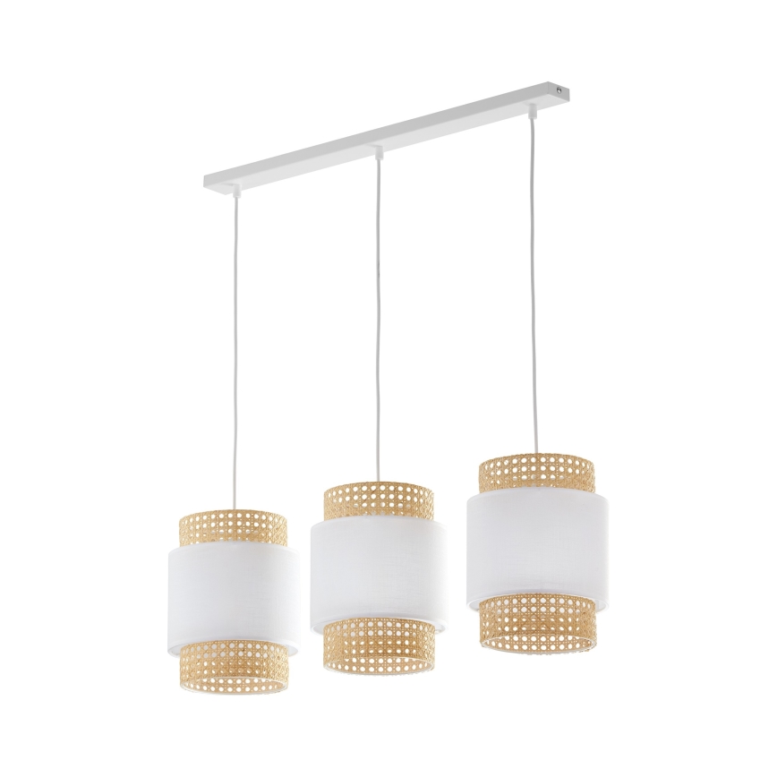 Pakaitinis gaubtas stalinėms lempoms ir liustrams BOHO E27, skersmuo 20 cm, rotangas/balta