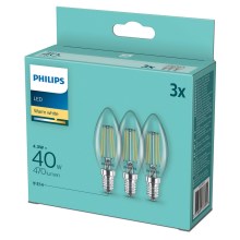 PAKUOTĖ 3x LED lemputė Philips B35 E14/4.3W/230V 2,700K