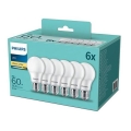 PAKUOTĖ 6x LED lemputės Philips A60 E27/8W/230V 2,700K