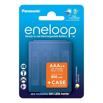 Panasonic - 4 vnt. Įkraunama baterija AAA Eneloop 800 mAh + dėklas