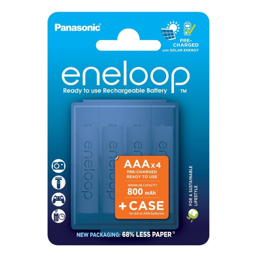 Panasonic - 4 vnt. Įkraunama baterija AAA Eneloop 800 mAh + dėklas