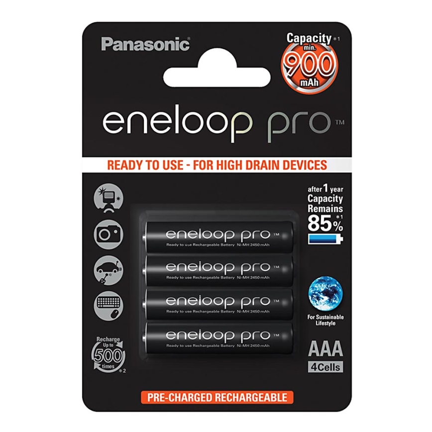 Panasonic Eneloop Pro BK-4HCDE/4BP - 4vnt įkraunamos baterijos AAA Eneloop Pro NiMH/1