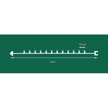 Papildoma LED lauko kalėdinė girlianda FELICIA FILAMENT 20xE10 14m skaidri/šiltai balta IP44, Pagaminta Čekijoje