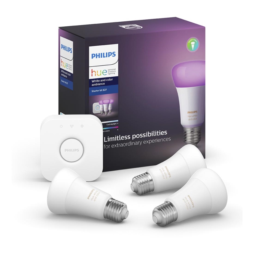 Paprastas rinkinys Philips Hue WHITE AND COLOR AMBIANCE 3xE27/9,5W/230V