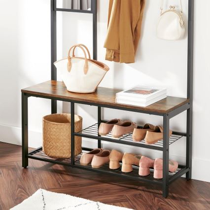 Pastatoma drabužių kabykla su veidrodžiu NAVOR ruda/juoda