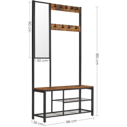 Pastatoma drabužių kabykla su veidrodžiu NAVOR ruda/juoda