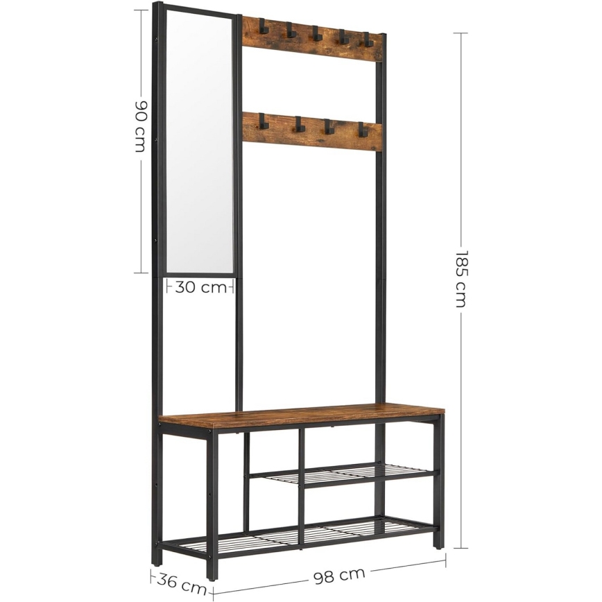 Pastatoma drabužių kabykla su veidrodžiu NAVOR ruda/juoda