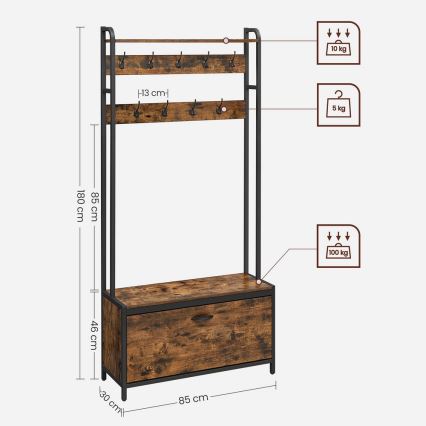 Pastatoma drabužių pakaba NAVOR, ruda/juoda