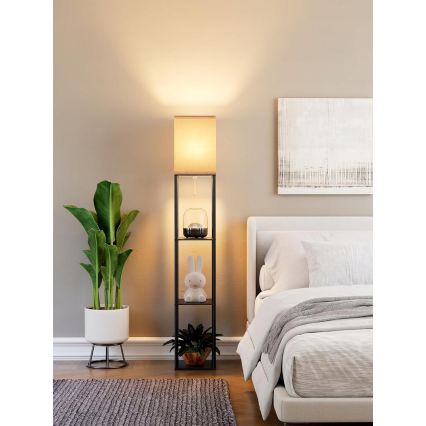 Pastatoma lempa su lentynomis 1xE27/40W/230V juoda/balta