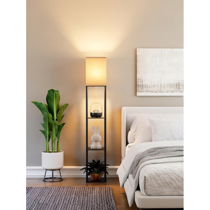 Pastatoma lempa su lentynomis 1xE27/40W/230V juoda/balta