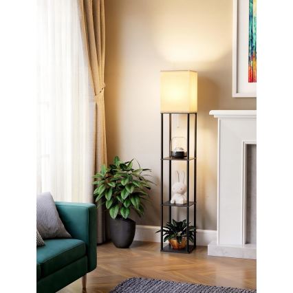 Pastatoma lempa su lentynomis 1xE27/40W/230V juoda/balta