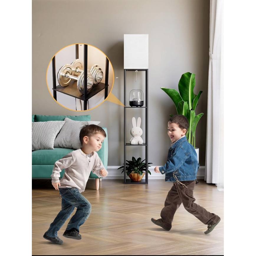 Pastatoma lempa su lentynomis 1xE27/40W/230V juoda/balta