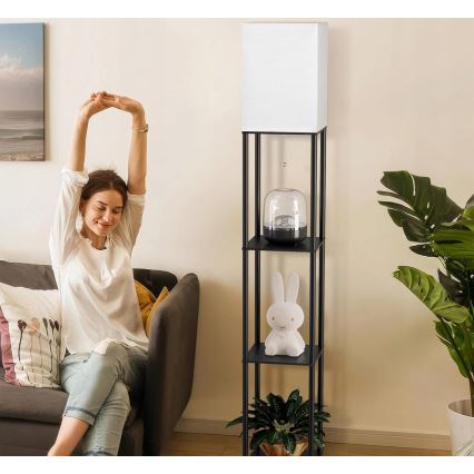 Pastatoma lempa su lentynomis 1xE27/40W/230V juoda/balta