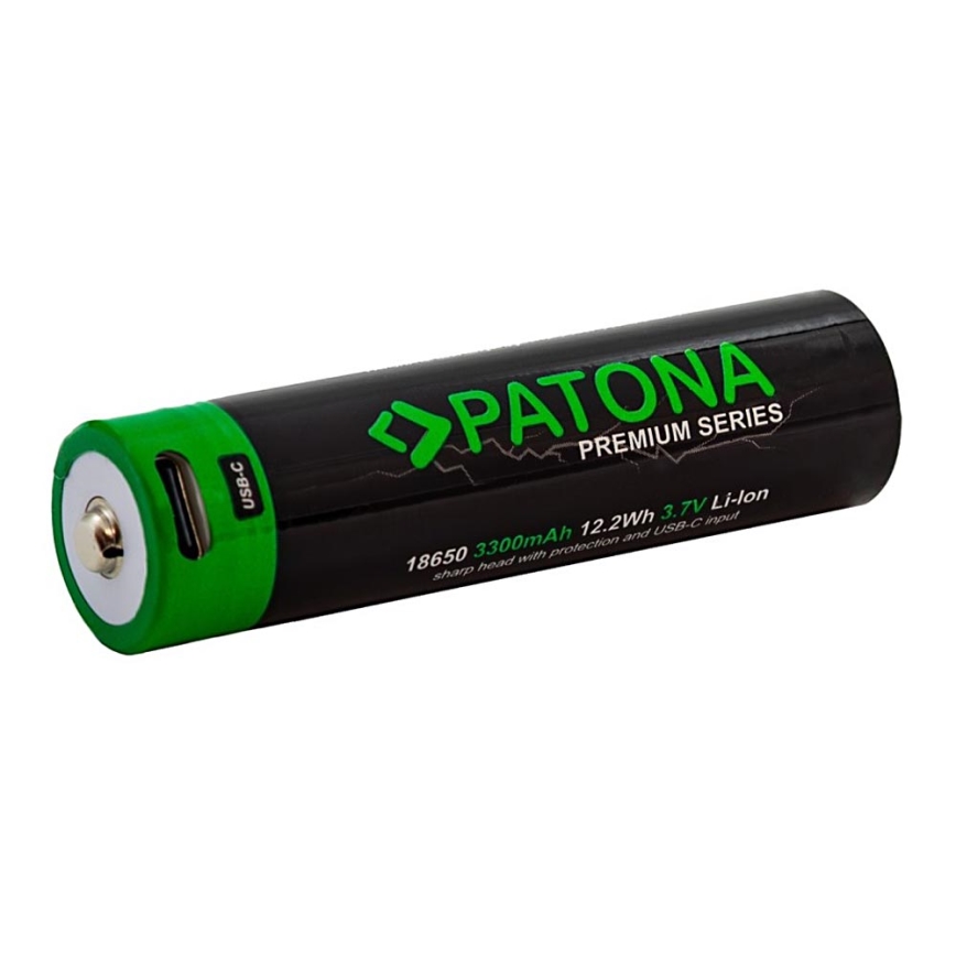 PATONA - Akumuliatorius 18650 Li-lon 3350mAh PREMIUM 3,7V Su USB-C įkrovimas