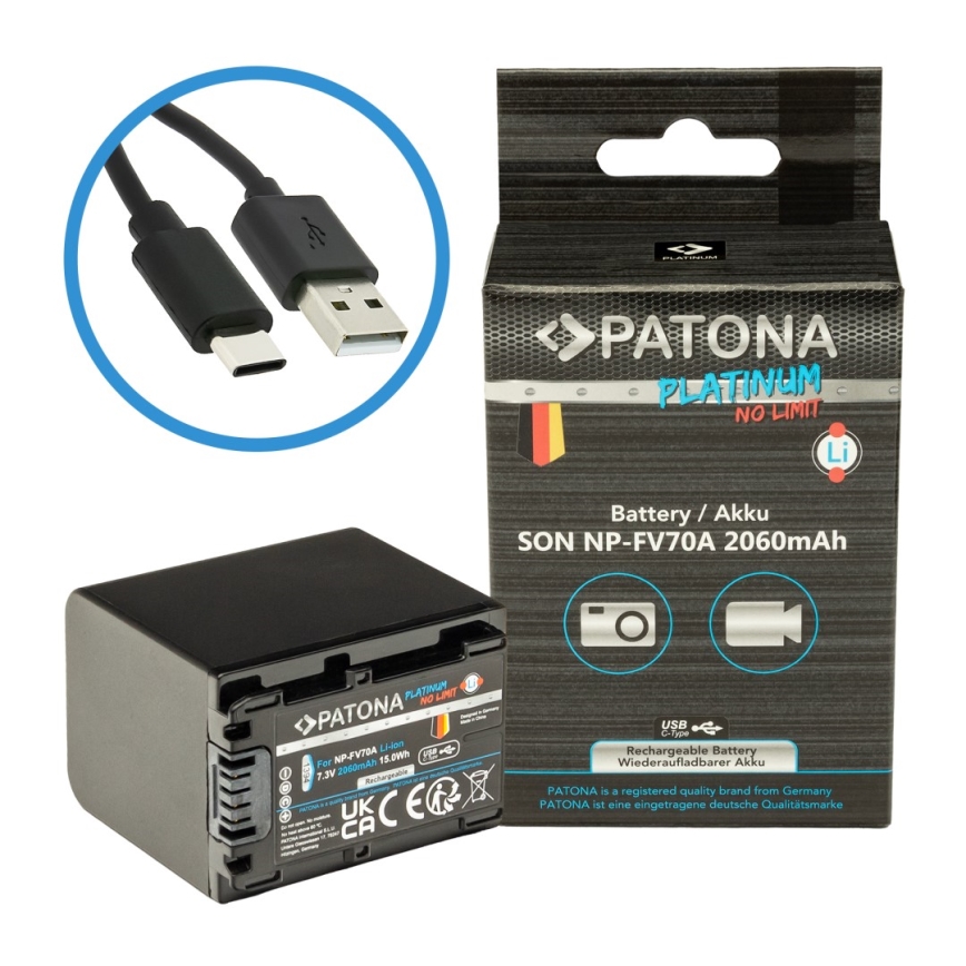 PATONA - Akumuliatorius Sony NP-FV70A 2060mAh Li-Ion Platinum USB-C įkrovimas