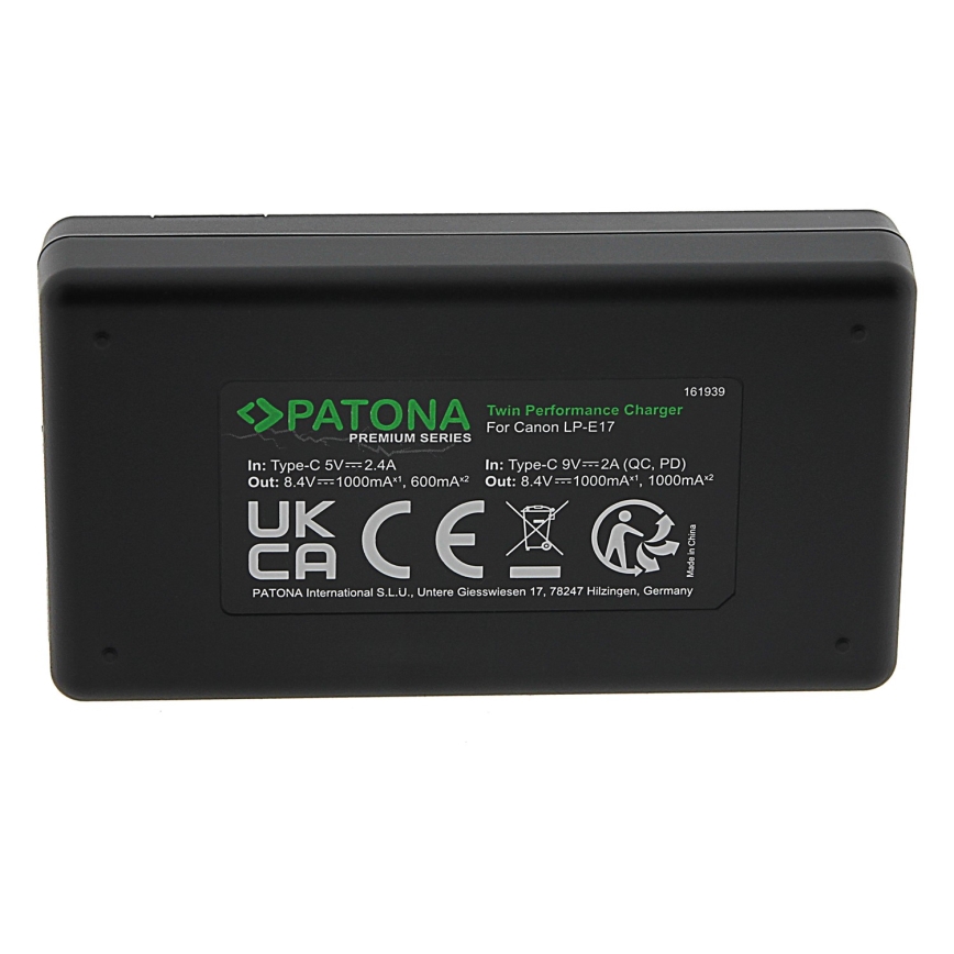 PATONA - Greitas įkroviklis Dual Canon LP-E17 + USB-C laidas 0,6m