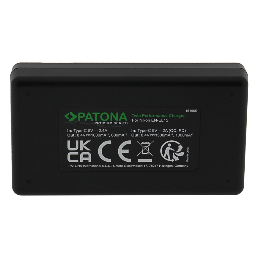 PATONA - Greitas įkroviklis Dual Nikon EN-EL15/EN-EL15C + USB-C laidas 0,6m