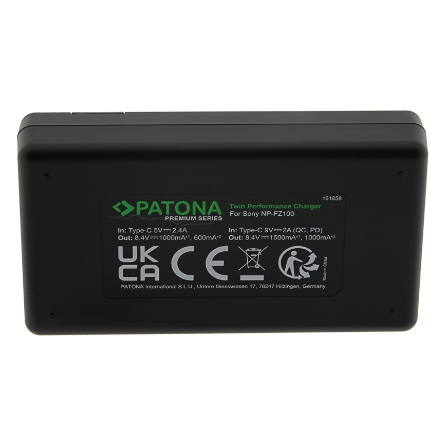 PATONA - Greitas įkroviklis Dual Sony NP-FZ100 + USB-C laidas 0,6m
