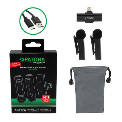 PATONA - KOMPLEKTAS 2x Belaidis mikrofonas su segtuku skirtas iPhone USB-C 5V