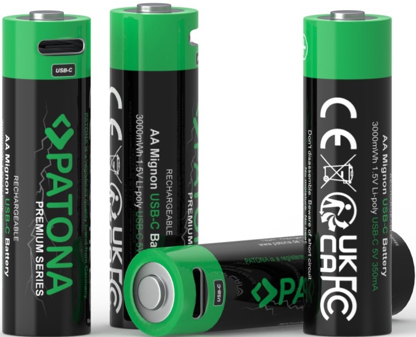 PATONA - KOMPLEKTAS 4x Akumuliatorius AA/LR6 Li-Pol 2000mAh 1,5Vs Su USB-C įkrovimas