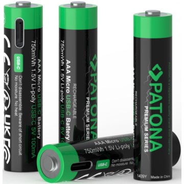 PATONA - KOMPLEKTAS 4x Akumuliatorius AAA/LR03 Li-Pol 500mAh 1,5V Su USB-C įkrovimas