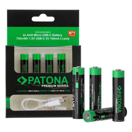 PATONA - KOMPLEKTAS 4x Akumuliatorius AAA/LR03 Li-Pol 500mAh 1,5V Su USB-C įkrovimas