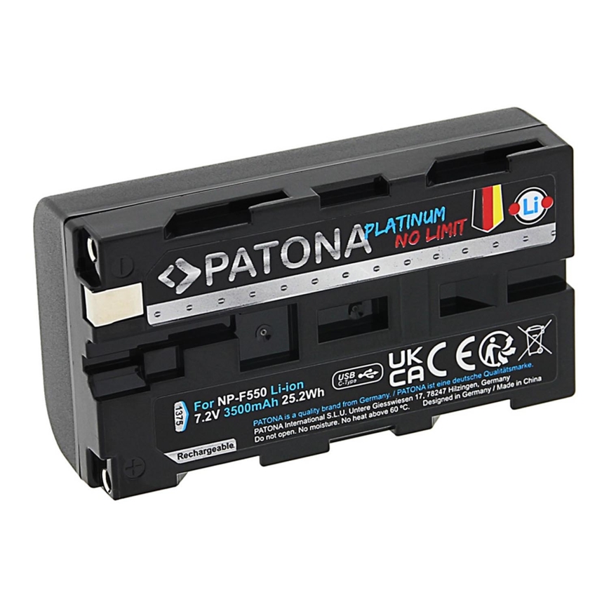 PATONA - Sony NP-F550/F330/F570 3500mAh Li-Ion Platinum akumuliatorius su USB-C įkrovimu