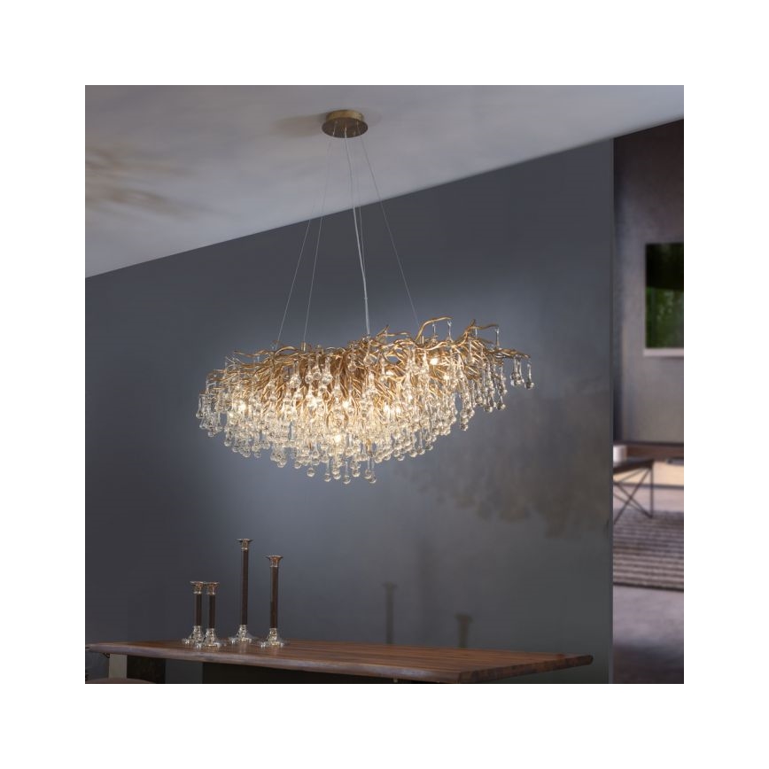 Paul Neuhaus 2031-11 - Pakabinamas sietynas ICICLE 15xG9/40W/230V 75x150 cm žalvaris