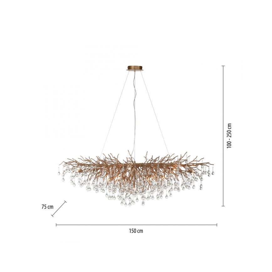 Paul Neuhaus 2031-11 - Pakabinamas sietynas ICICLE 15xG9/40W/230V 75x150 cm žalvaris