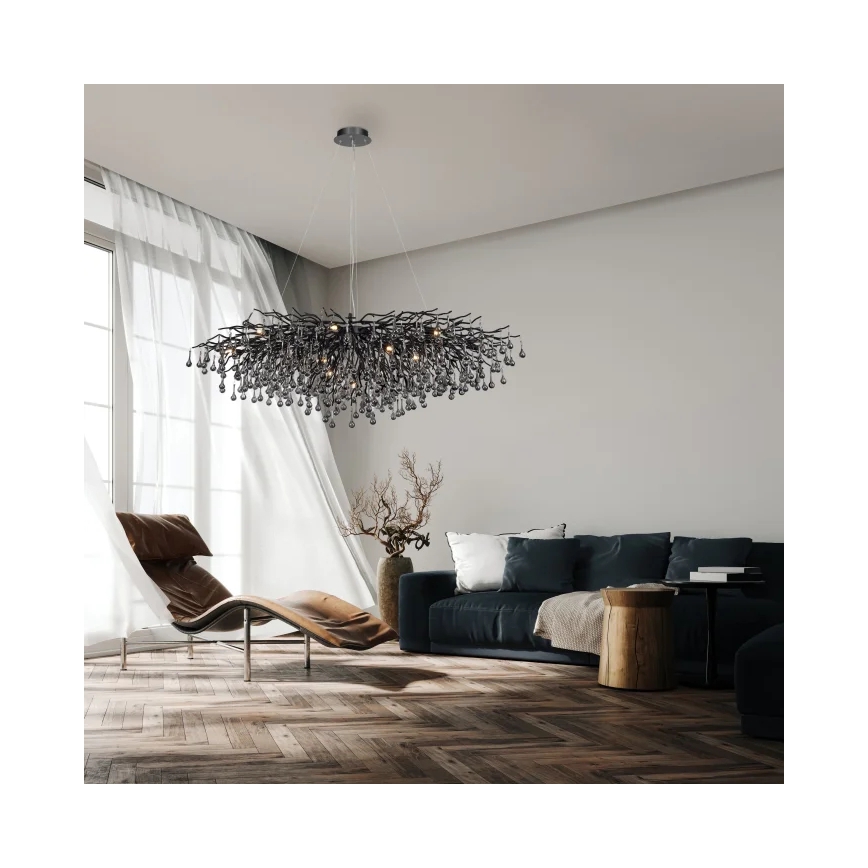 Paul Neuhaus 2031-18 - Kabantis šviestuvas ant laido ICICLE 15xG9/40W/230V 75x150 cm juodas