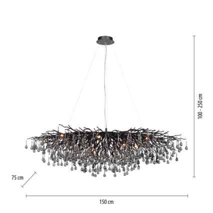 Paul Neuhaus 2031-18 - Kabantis šviestuvas ant laido ICICLE 15xG9/40W/230V 75x150 cm juodas