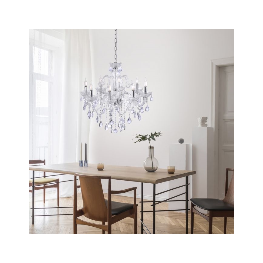 Paul Neuhaus 3081-00 - Krištolinis sietynas ant grandinės GRACIA 8xE14/40W/230V sidabras