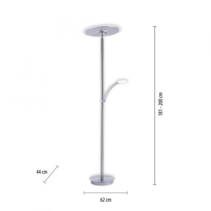 Paul Neuhaus 673-55 - LED pritemdomas toršeras ARTUR 2xLED/21W/230V+1xLED/6W blizgus chromas