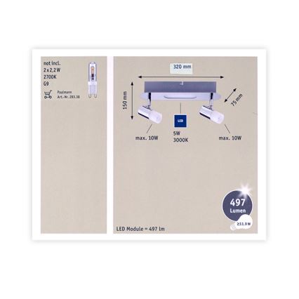 Paulmann 666.47 - LED Akcentinis apšvietimas 2xG9/10W/230V + LED/5W