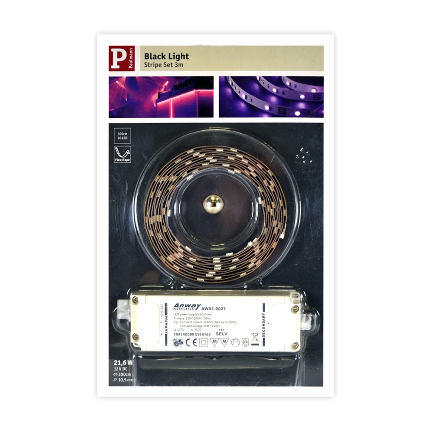Paulmann 70329 - LED Juosta BLACKLIGHT LED/18W/230/12V 3m