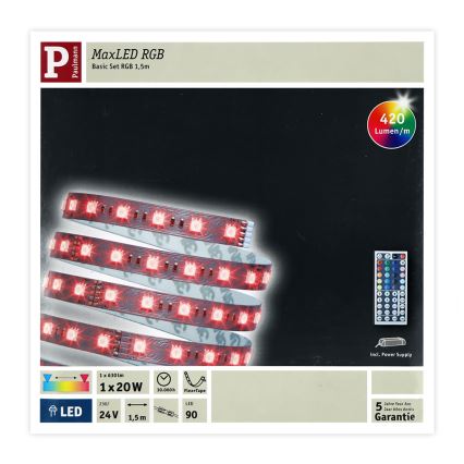 Paulmann 70587 - LED RGB/20W Reguliuojama juosta MAXLED 1,5m 230V + valdymo pultas