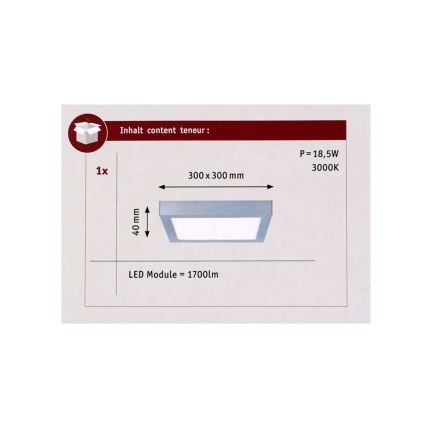 Paulmann 70650 - LED/17W Lubinis šviestuvas LUNAR 230V 30x30 cm matinis chromas