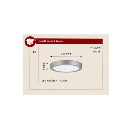 Paulmann 70655 - LED/17W Lubinis šviestuvas LUNAR 230V diametras 30 cm matinis chromas