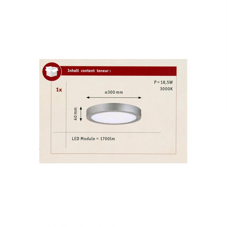 Paulmann 70655 - LED/17W Lubinis šviestuvas LUNAR 230V diametras 30 cm matinis chromas