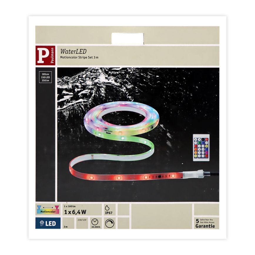 Paulmann 70698 - LED RGB/6,4W IP67 Reguliuojama lauko juosta WATERLED 3m 230V + valdymo pultas