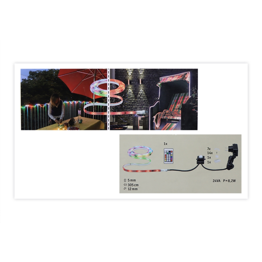 Paulmann 70698 - LED RGB/6,4W IP67 Reguliuojama lauko juosta WATERLED 3m 230V + valdymo pultas